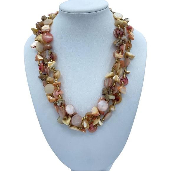 50s collar necklace multi strand Vintage mother of Pearl shell beads Earth tones - Picture 1 of 6